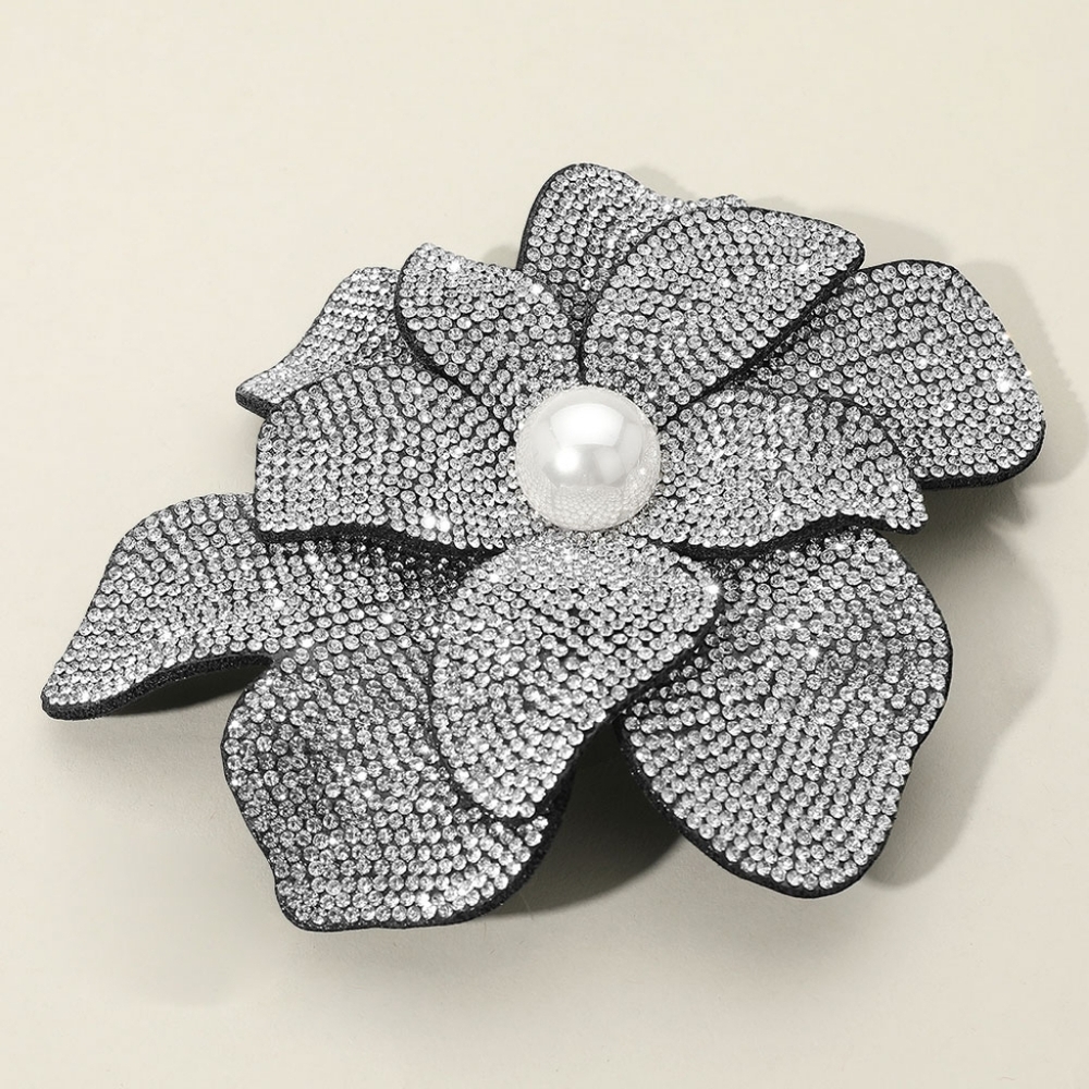 Clear White Pearl Floral Pin Crystal Studded Brooch Rhinestones Flower Accessory